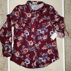 Passport Burgundy Floral Button-Down Shirt